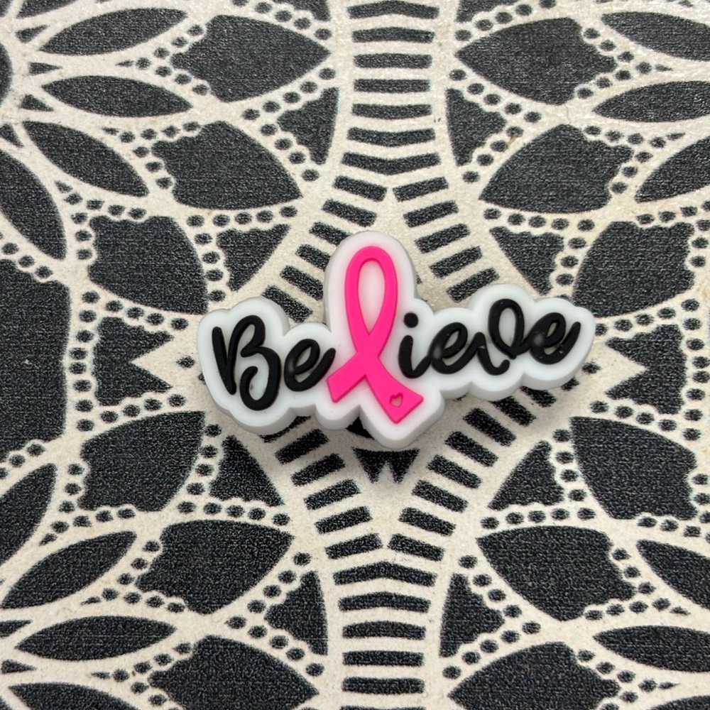 Pink Ribbon Believe Shoe Charm / Jibbit